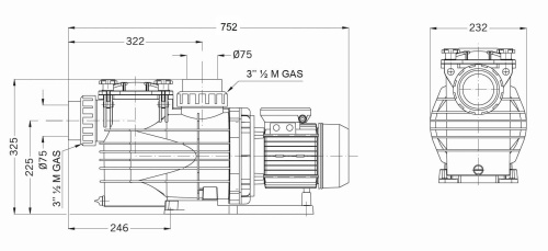 Насос с префильтром 52,2м3/ч PSH MAXI-40T Н=10 3,0кВт 400В (морская вода) (1MAX0400T4V) фото 3 Насос с префильтром 52,2м3/ч PSH MAXI-40T Н=10 3,0кВт 400В (морская вода) (1MAX0400T4V) фото 3