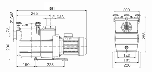 Насос с префильтром 26,6м3/ч PSH ND.2-28T Н=10 1,5кВт 400В (морская вода) (1ND20200T4V) фото 3 Насос с префильтром 26,6м3/ч PSH ND.2-28T Н=10 1,5кВт 400В (морская вода) (1ND20200T4V) фото 3