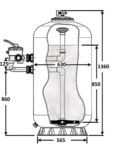 Фильтр  15,5м3/ч Laswim WL-BDG 630мм М0,85 с боковым вентилем 1 1/2" (WL-BDG13600) фото 2