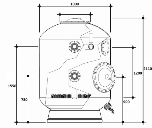 Фильтр  32м3/ч Gemas TURBIDRON-NORM PLUS 1000мм М1,2 фланец 75 мм Дюз.дно+Люк400+См.окно (021513) фото 2